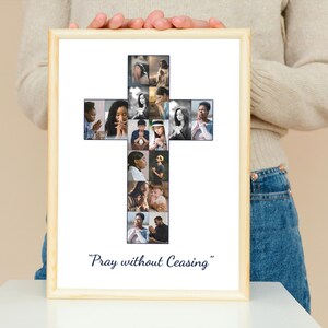 Christian Cross Photo Collage Template Canva PDF  Memorial Collage Bible Verse 1 Thessalonians