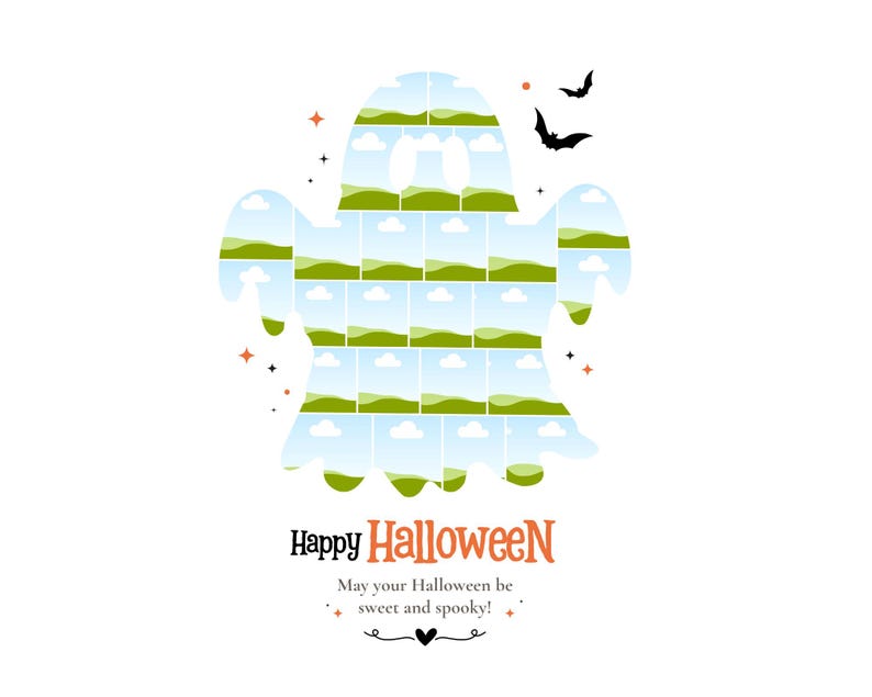 Halloween Photo Collage Template, Family Memory Keepsake, Spooky Wall Art, Trick or Treat Picture Frame, Canva Editable Gift