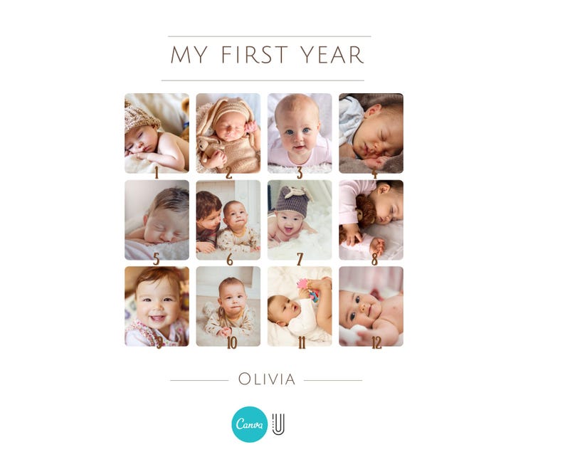 Baby's First Year Photo Collage: Custom 1st Birthday Milestone Poster (Digital File) image 4