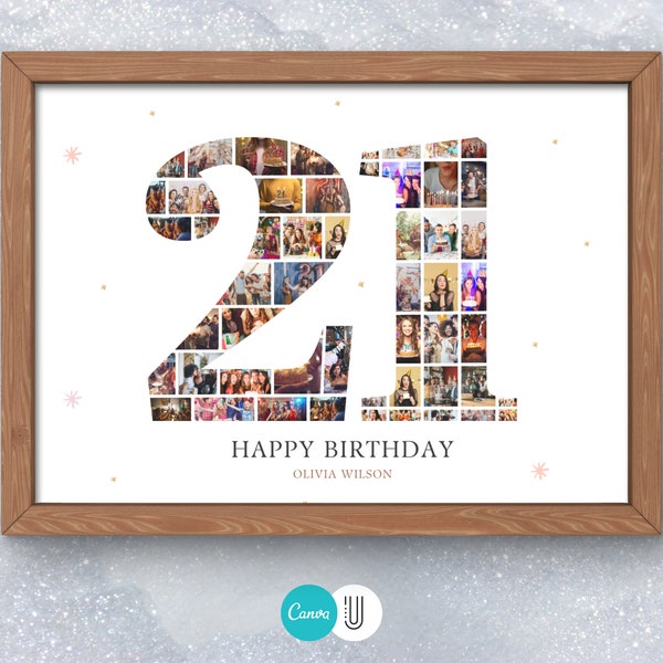 TwentyFirstBirthday, 21st Birthday Gifts, Personalized Gifts, 21st  Birthday Photo Collage,  Son Daughter Gift,Number 21 Collage