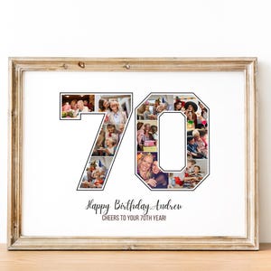 Regalo de cumpleaños para abuela y abuelo, collage de fotos con el número 70, 70.° cumpleaños, regalo de cumpleaños, perspectiva del 70.° cumpleaños, decoración para fiesta de 70.° cumpleaños