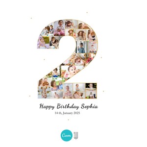 Second Birthday Photo Collage: Number 2 Template (Digital Download)