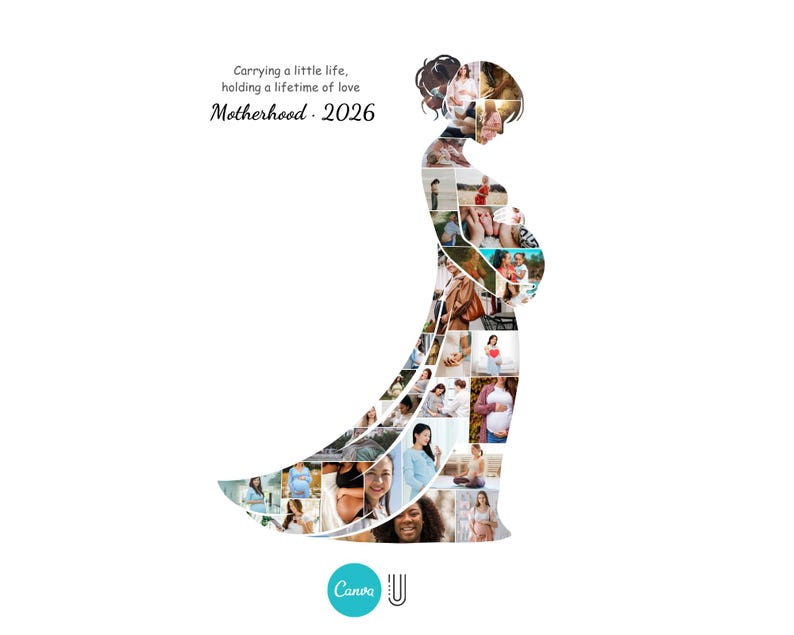 Motherhood Photo Collage, Pregnancy Keepsake (Canva Template Digital Download)