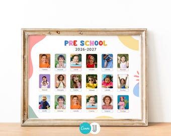 Bearbeitbare Klasse Fotocollage Canva Vorlage | Druckbares Abschluss-Poster für die Vorschule | Benutzerdefinierte Lehrer Geschenk | Digitales Schulandenken
