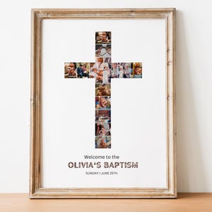 Collage de fotos personalizado con cruz, regalo de bautismo o bautizo de bebé, regalo de confirmación cristiana imprimible para niños o niñas, descarga digital