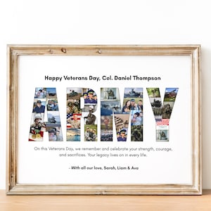 Editable Army Word Photo Collage Frame,Personalized Veterans Day  BirthdayGift,DIY Military Appreciation Poster,Military Gift for Retirement