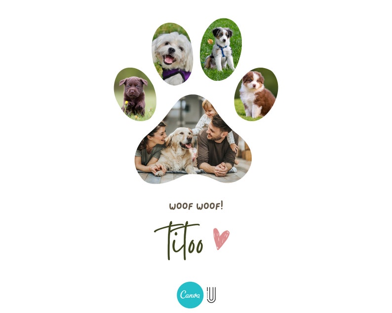 Dog Paw Photo Collage Canva Template: Pet Memorial Design (Digital Download