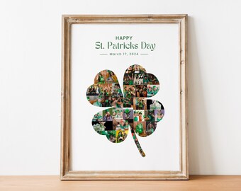 Plantilla de collage de fotos del Día de San Patricio, trébol imprimible en Canva, arte mural irlandés (descarga digital)