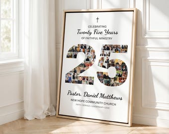 Personalized Pastor Anniversary Welcome Sign Printable | 25 Years of Faithful Ministry Photo Collage | Church Anniversary Celebration Sign