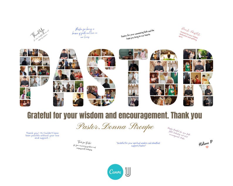Pastor Appreciation Photo Collage: Christian Church Group Gift (Canva Digital Template)