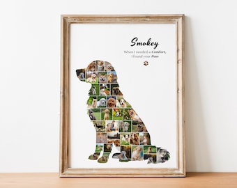 Personalisierte Fotocollage-Vorlage für Golden Retriever, individuelles Erinnerungsgeschenk für Hunde, Wandbild zum Ausdrucken, digitaler Download