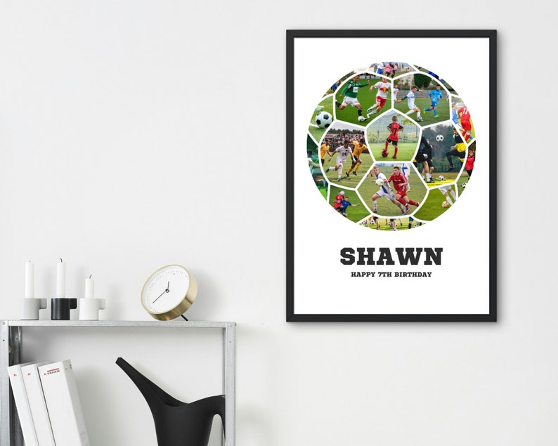 Soccer Photo Collage | Sport Photo Collage Gift | Senior Night Gifts for Football Girl Team | Coach Gift | Football Shape Collage for Kids