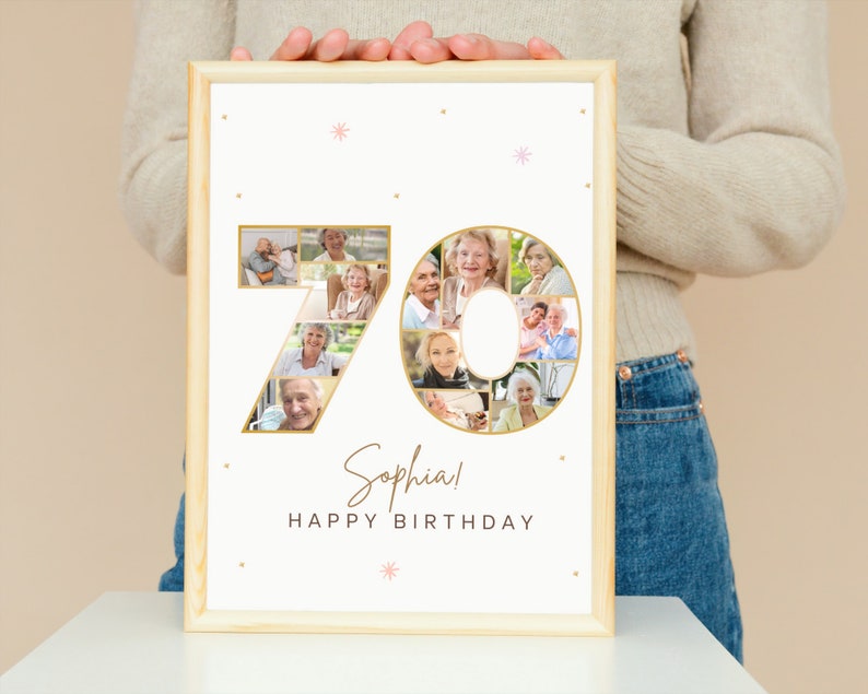 Fotokollagepresent till 70-årsdag: Canva-mall (digital nedladdning) bild 1