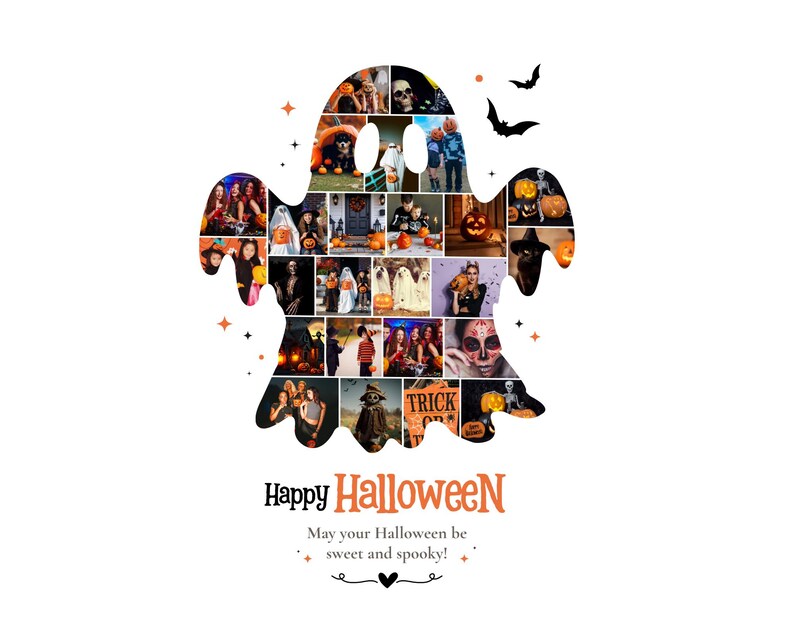 Halloween Photo Collage Template, Family Memory Keepsake, Spooky Wall Art, Trick or Treat Picture Frame, Canva Editable Gift
