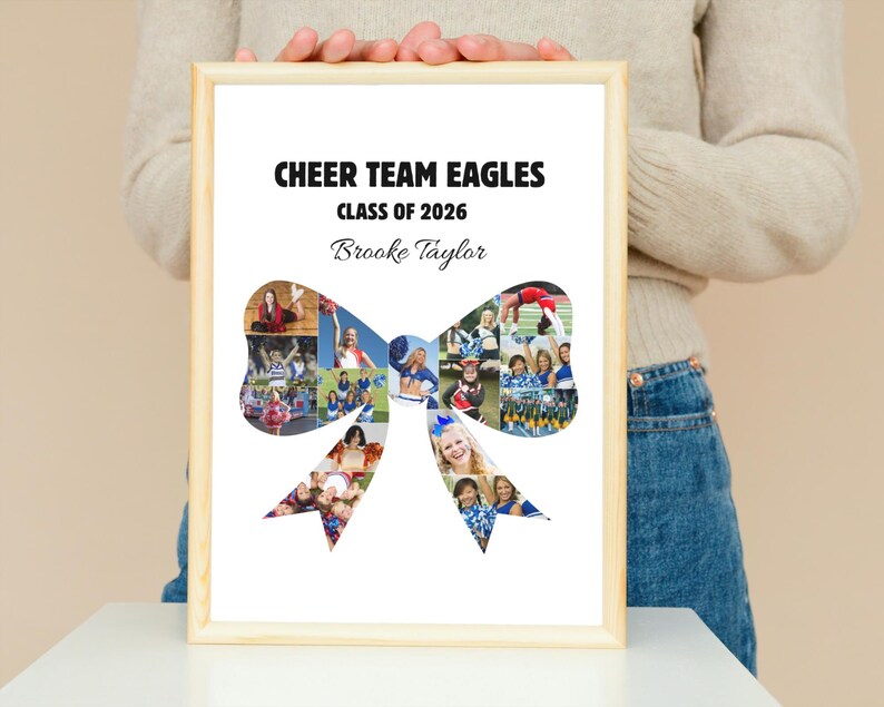 Cheer Bow Photo Collage | Senior Cheerleader Gift (Editable Canva Template)