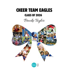 Cheer Bow Photo Collage | Senior Cheerleader Gift (Editable Canva Template)