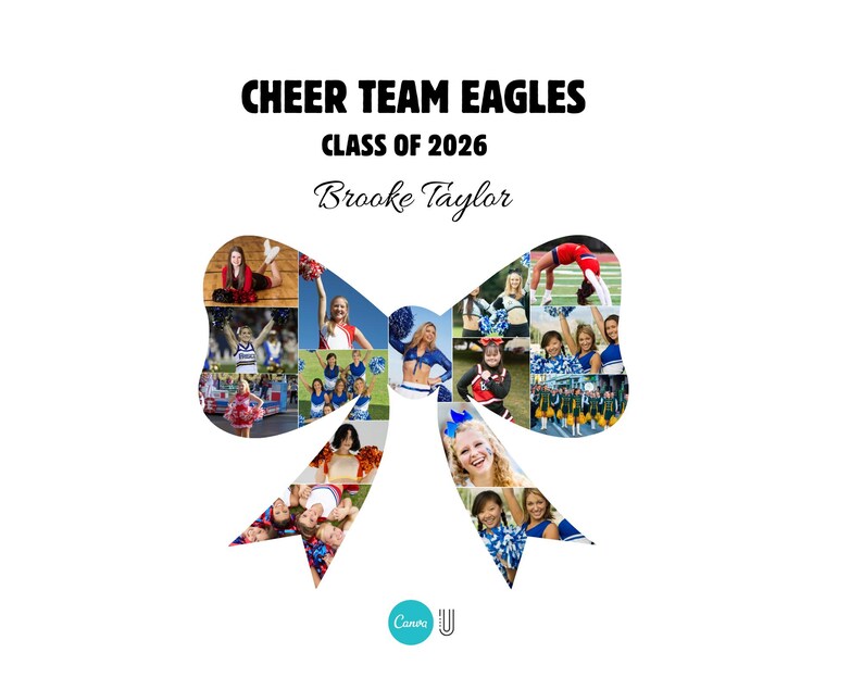 Cheer Bow Photo Collage | Senior Cheerleader Gift (Editable Canva Template)