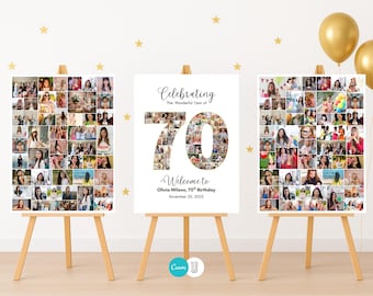 Collage de fotos para regalo de 70 cumpleaños: Plantilla personalizable de Canva (Descarga digital)