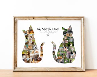 Personalisierte Fotocollage-Vorlage für zwei Katzen – Individuelles Erinnerungsgeschenk für Haustierliebhaber – Wandbild für Katzenliebhaber – Digitaler Download