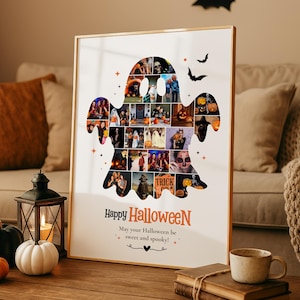 Halloween Photo Collage Template, Family Memory Keepsake, Spooky Wall Art, Trick or Treat Picture Frame, Canva Editable Gift