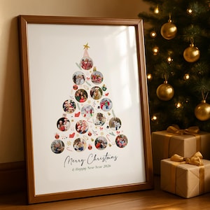 Christmas Tree Photo Collage Personalized Xmas Pic Collage Family Holiday Poster Custom Photo Grid Gift Festive Christmas Decor 2026