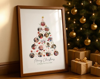 Christmas Tree Photo Collage Personalized Xmas Pic Collage Family Holiday Poster Custom Photo Grid Gift Festive Christmas Decor 2026