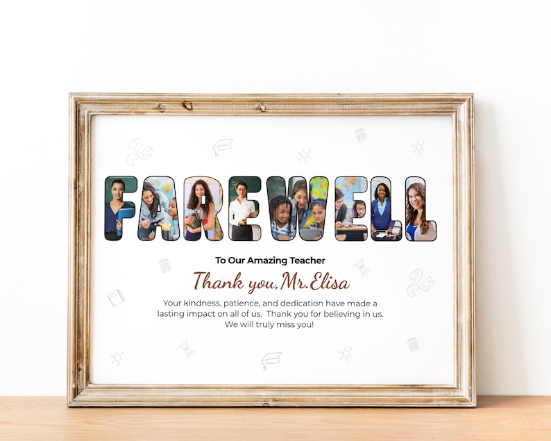 Gift for Teacher from Students, Personalized Teacher Photo Collage, Retirement Keepsake, End of School Year