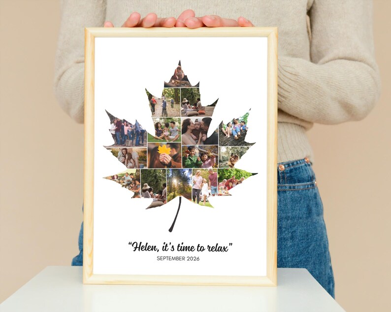 Maple leaf photo gift, maple leaf collage, Maple leaf collage for home decor, Maple leaf wedding photo collage, Maple leaf family collage