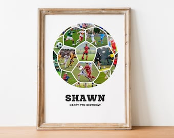 Soccer Photo Collage | Sport Photo Collage Gift | Senior Night Gifts for Football Girl Team | Coach Gift | Football Shape Collage for Kids
