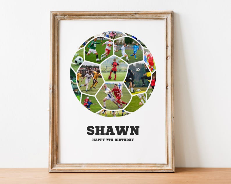 Soccer Photo Collage | Sport Photo Collage Gift | Senior Night Gifts for Football Girl Team | Coach Gift | Football Shape Collage for Kids