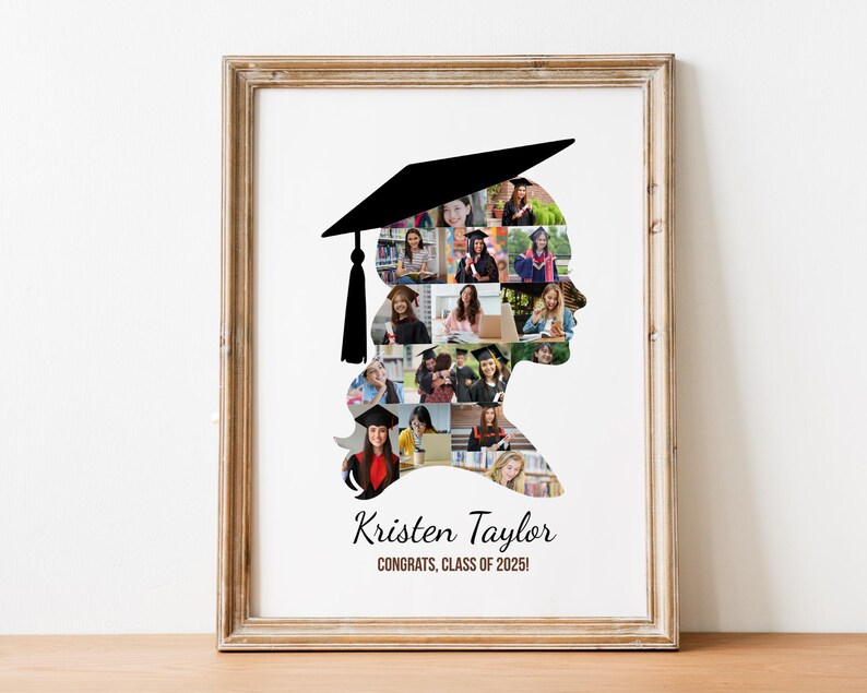 Graduation Photo Collage Template 2026 Senior Gifts Grad Collage Poster Graduation Cap Design Drag and Drop Canva Template Instant Download