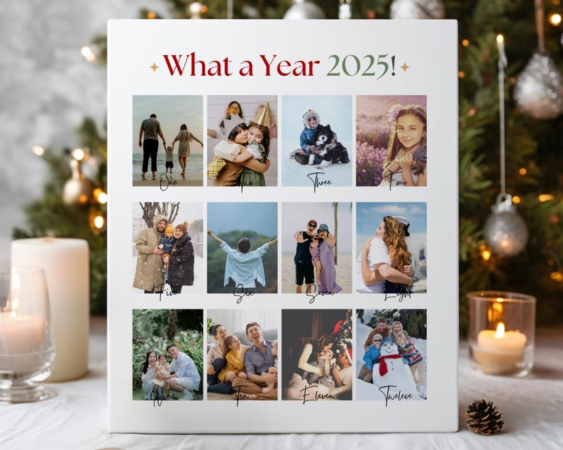 Editable Christmas Photo Card Template: Year in Review Collage (Digital Download)