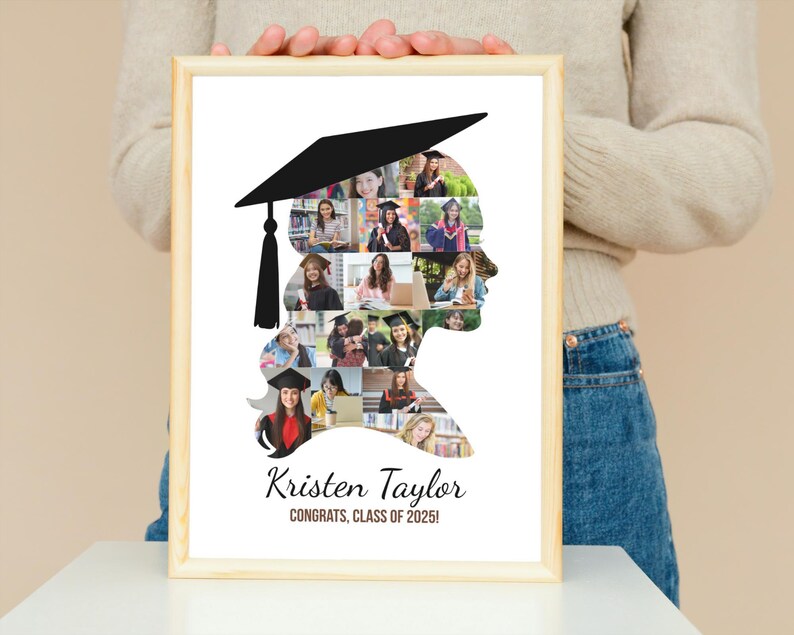 Graduation Photo Collage Template 2026 Senior Gifts Grad Collage Poster Graduation Cap Design Drag and Drop Canva Template Instant Download