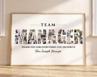Custom Sports Team Manager Photo Collage Appreciation Gift for Soccer Baseball Basketball Farewell Leaving Keepsake