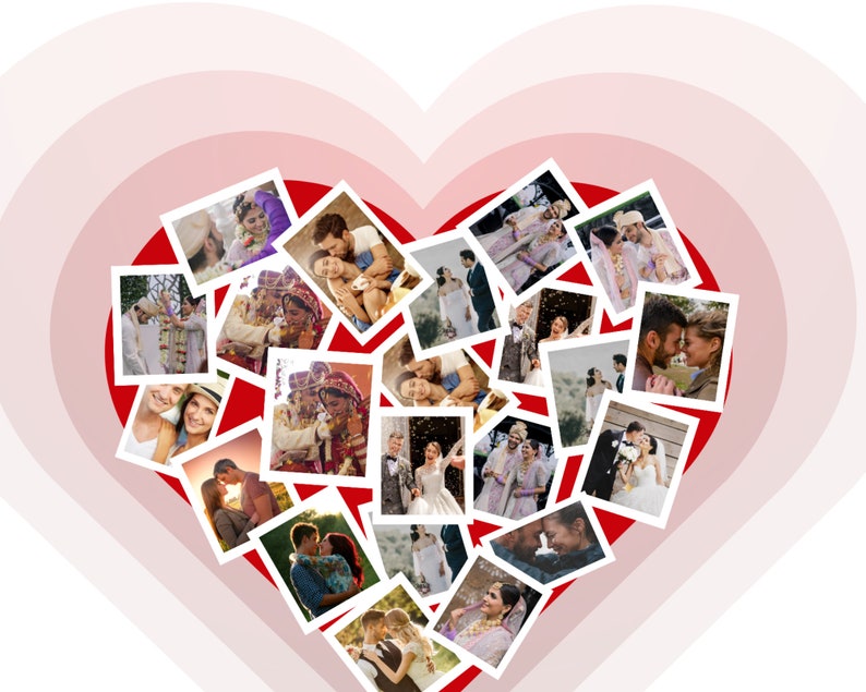 Heart Photo Collage Frame, Wedding, Anniversary Gift (Canva Template) image 3