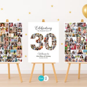 Póster de cumpleaños número 30 Foto 30 Collage Digital 30 Collage Cumpliendo 30 años Hito Cumpleaños Mira quién cumple 30 Letrero de cumpleaños editable ¡Salud por los 30 años!