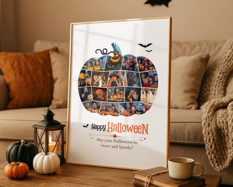 Modèle de collage photo citrouille d'Halloween : souvenir familial d'automne image 1