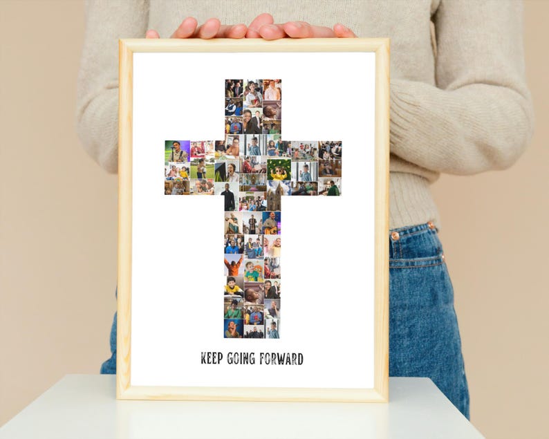 Christian Cross Photo Collage Template: Faith Keepsake (Editable Canva, Digital Download