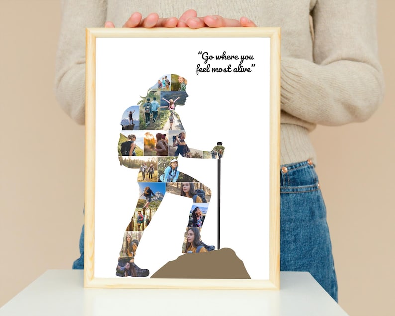 Female Hiker Photo Collage Template, Adventure Wall Art (Canva Template)