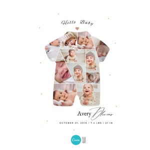 Newborn Photo Collage Template: Baby Boy Birth Stats (Canva Editable, Digital Download)