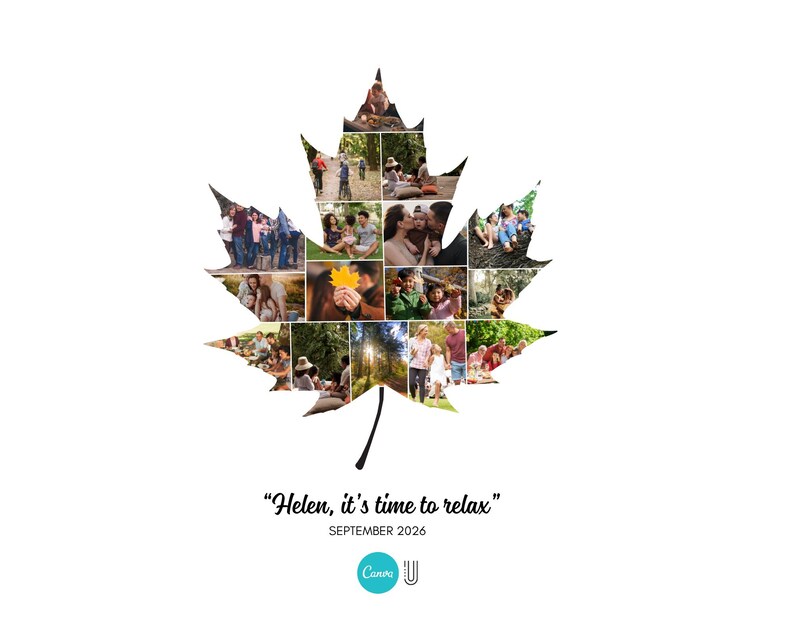 Maple leaf photo gift, maple leaf collage, Maple leaf collage for home decor, Maple leaf wedding photo collage, Maple leaf family collage