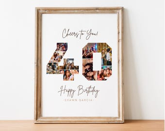 40th Birthday Photo Collage Template, Personalized Gift (Canva Frame)
