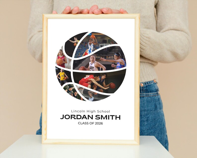Personalized Basketball Photo Collage, Senior Night Gift, Class of 2026 (Canva Template Digital Download) image 4