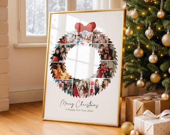 Christmas Wreath Photo Collage Canva Template (Digital Download)