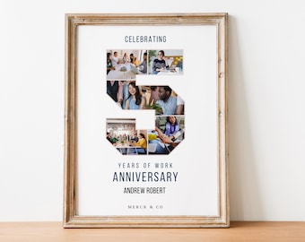 Number 5 Work Anniversary Photo Collage Canva Template for Happy Workaversary, Employee Recognition, Appreciation Gift, Retirement, Farewell