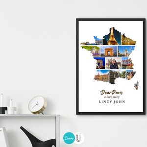 France Map Photo Collage: Paris Love Story, Honeymoon Gift (Digital Download)