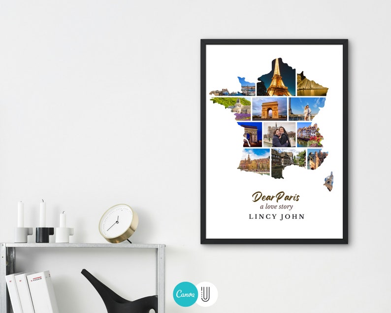 France Map Photo Collage: Paris Love Story, Honeymoon Gift (Digital Download)