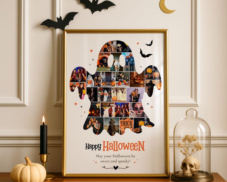 Halloween Photo Collage Template, Family Memory Keepsake, Spooky Wall Art, Trick or Treat Picture Frame, Canva Editable Gift