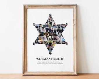 Sheriff Badge Photo Collage Canva Template for Personalized Police Retirement, Law Enforcement, and Sheriff Appreciation Gifts.