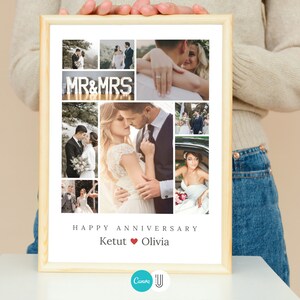 Anniversary Photo Collage Canva Frame, Personalized Gift (Digital File) image 1